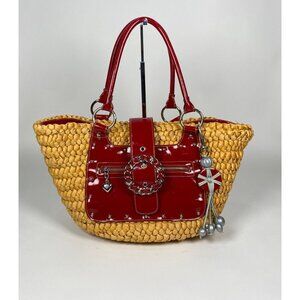 Kathy Van Zeeland Straw Shoulder Bag Purse Handbag Double Handles Bag Charm